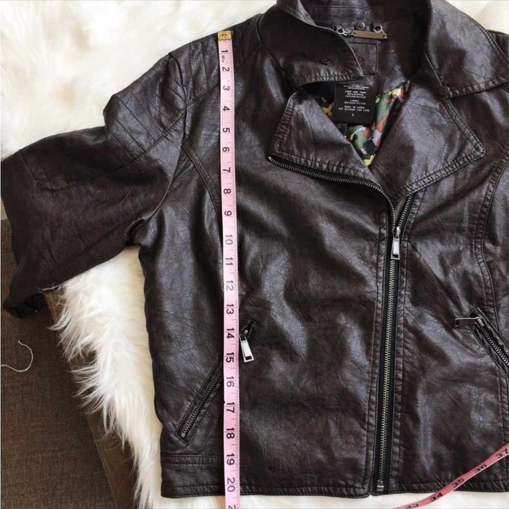 J2 Brown Faux Leather Cropped Moto Lined Jacket - Picture 16 of 16